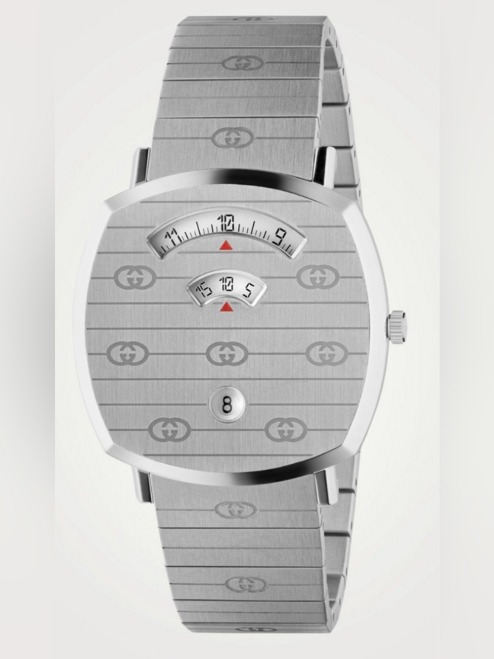 Gucci Silver Stainless Steel Retro Jump Hour Bracelet Watch